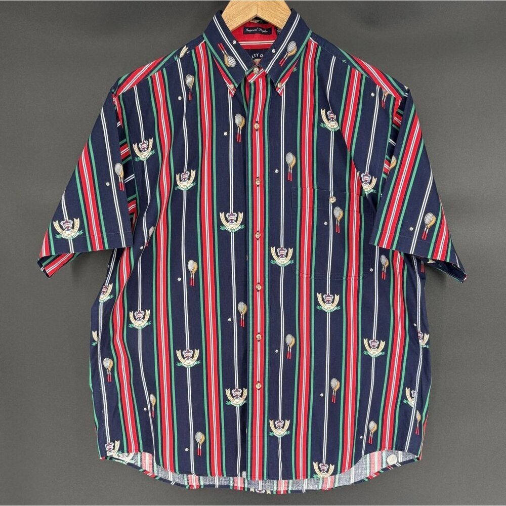 Gant Salty Dog Men's Imperial Poplin Striped Tennis Club Shirt M Navy Novelty